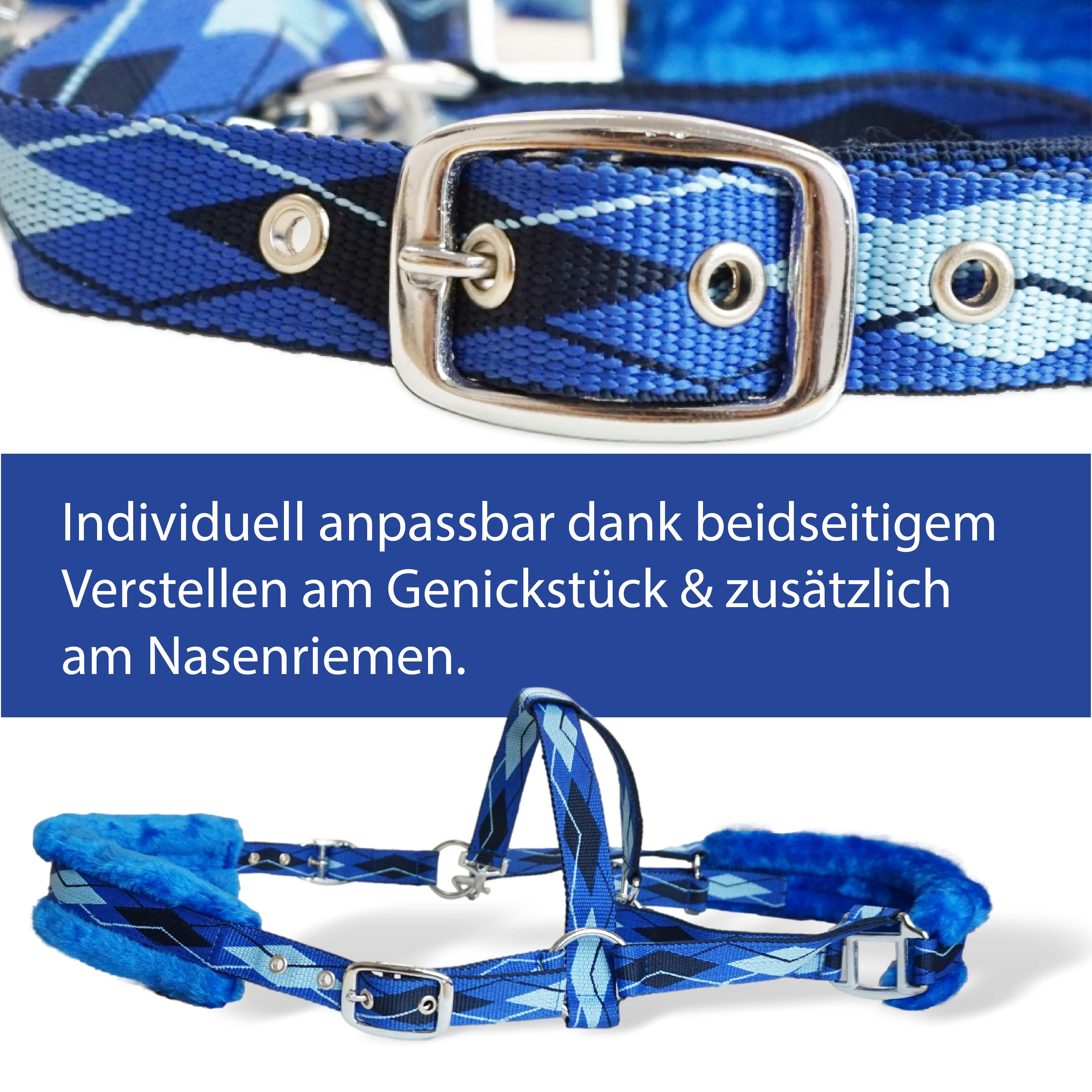 Halfter mit Fell, weich gepolstert in blau